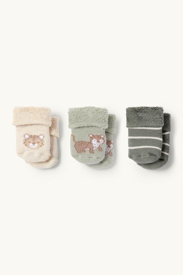 Bébés garçons - Lot de 3 paires - tigres - chaussettes nouveau-né à motif - hiver - gris / beige