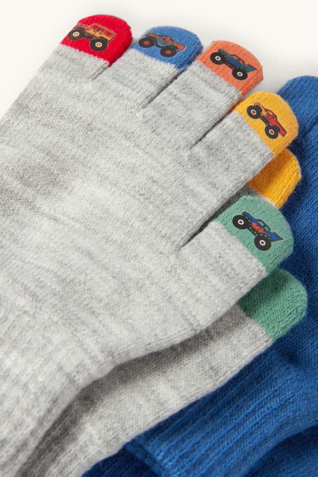 Kinderen: jongens - Set van 2 paar - truck - handschoenen - lichtgrijs