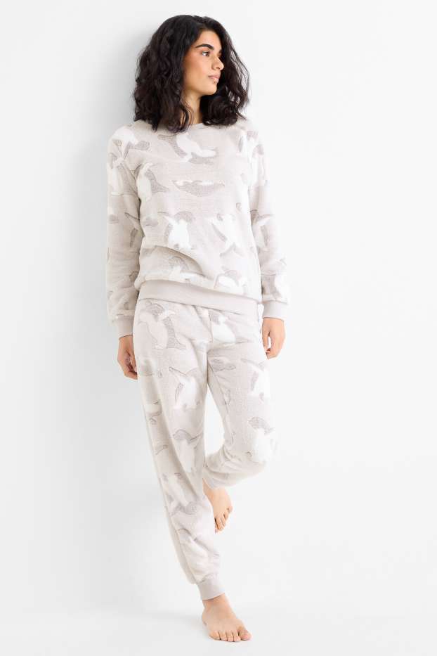 Damen - Winterpyjama - hellgrau