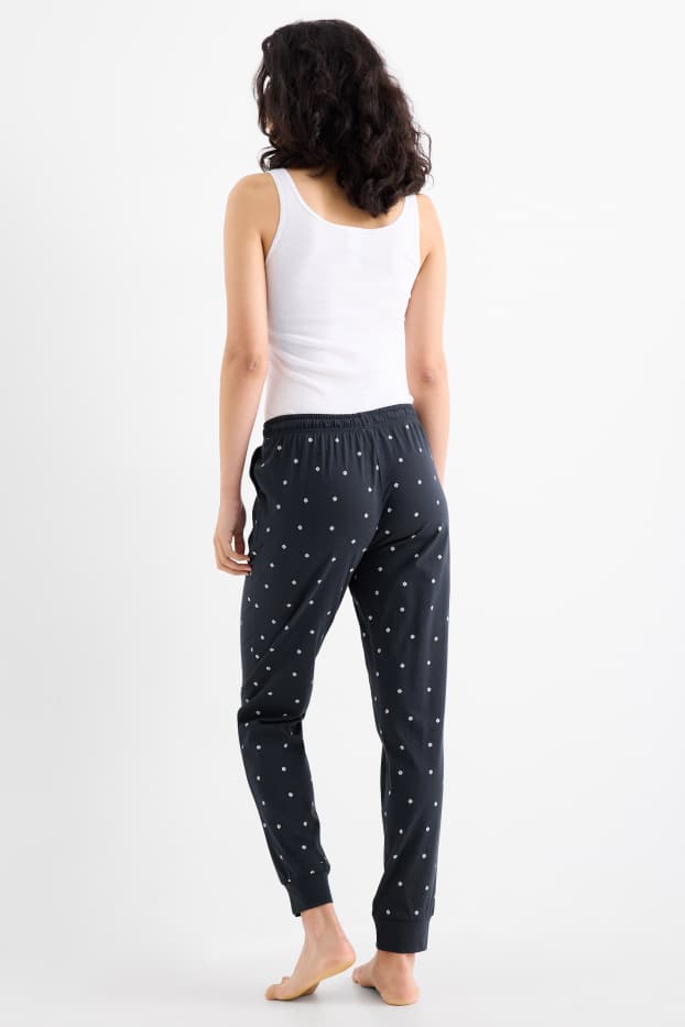 Damen - Pyjamahose - geblümt - dunkelblau