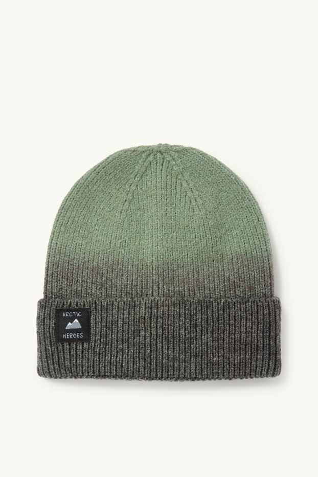 Kinder Buben - Mütze - gerippt - gemustert - dunkelgrün