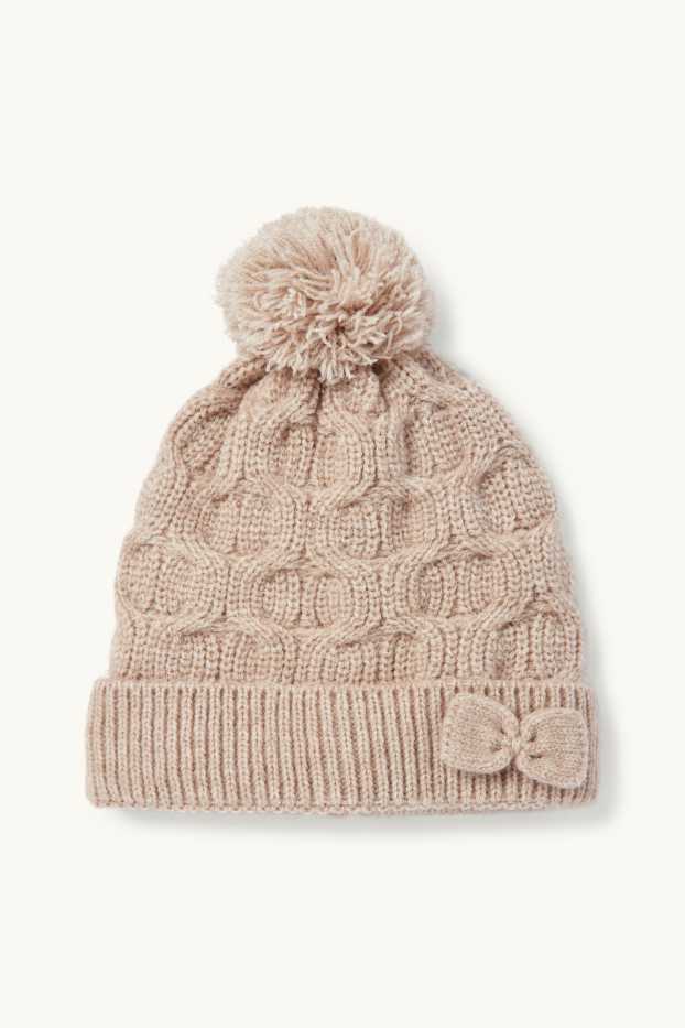 Baby Girls - Baby pom-pom hat - textured - beige