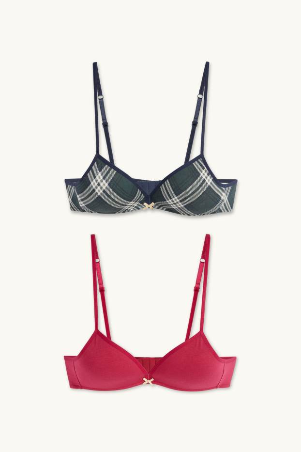 Kinderen: meisjes - Set van 2 - BH zonder beugels - voorgevormd - donkerrood