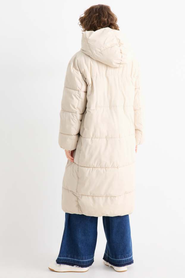 Dames - Mantel met stiksels en capuchon - waterafstotend - licht beige