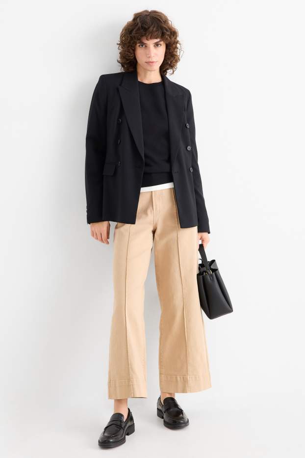 Dames - Pantalon - high waist - wide leg - beige