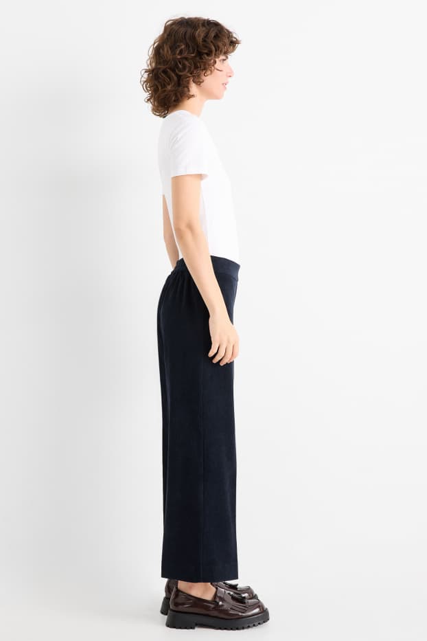 Dames - Corduroy broek - mid waist - wide leg - donkerblauw