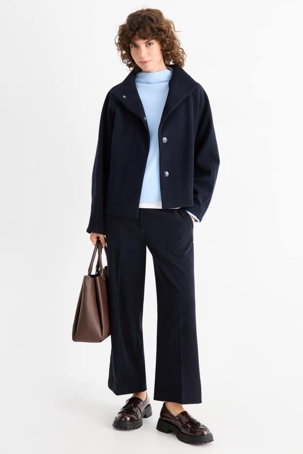 Dames - Corduroy broek - mid waist - wide leg - donkerblauw