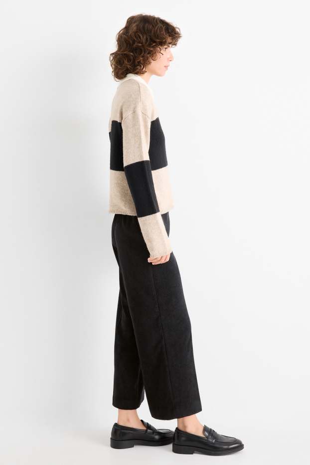 Dames - Corduroy broek - mid waist - wide leg - zwart