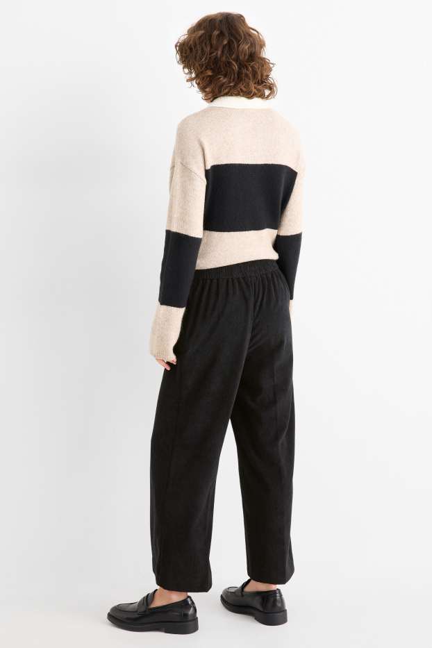 Dames - Corduroy broek - mid waist - wide leg - zwart