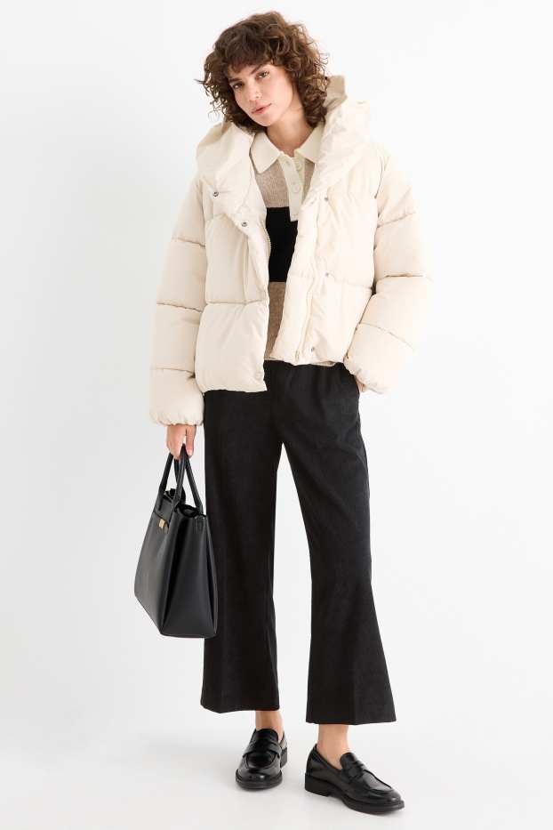 Dames - Corduroy broek - mid waist - wide leg - zwart