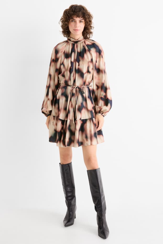 Femmes - Robe évasée - à motif - noir / beige