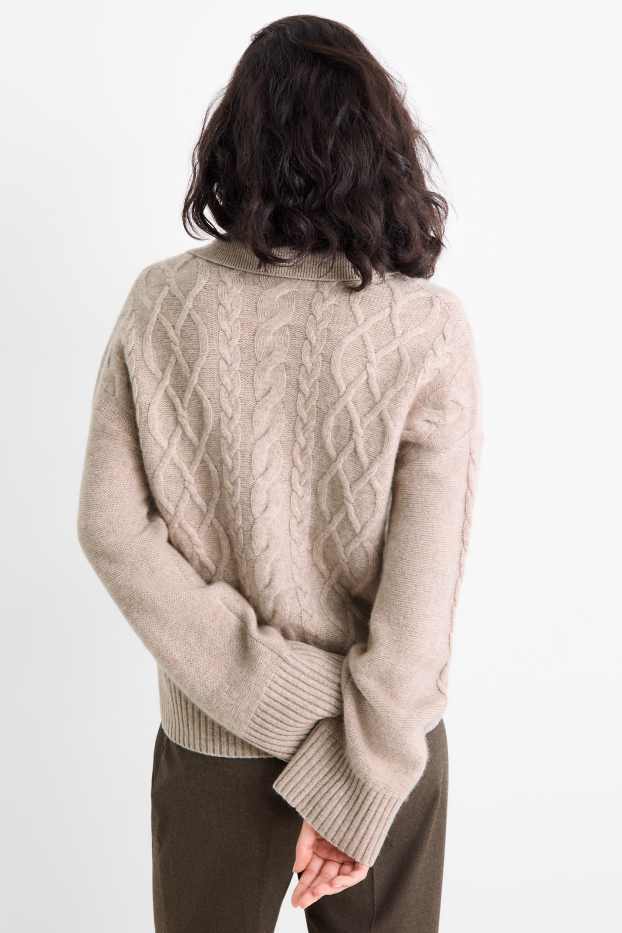 Damen - Pullover mit V-Ausschnitt und Kaschmir-Anteil - Woll-Mix - hellbeige