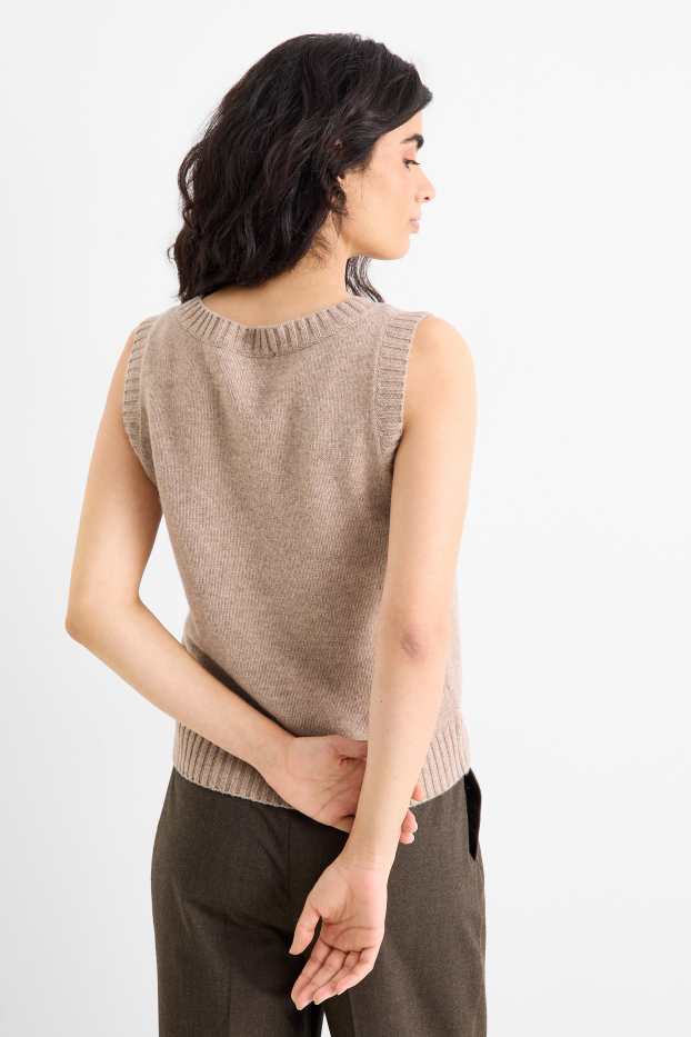 Dames - Spencer, deels van kasjmier - wolmix - beige