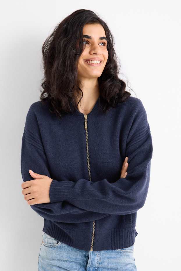 Mujer - Cárdigan con mezcla de cachemir - mezcla de lana - azul oscuro