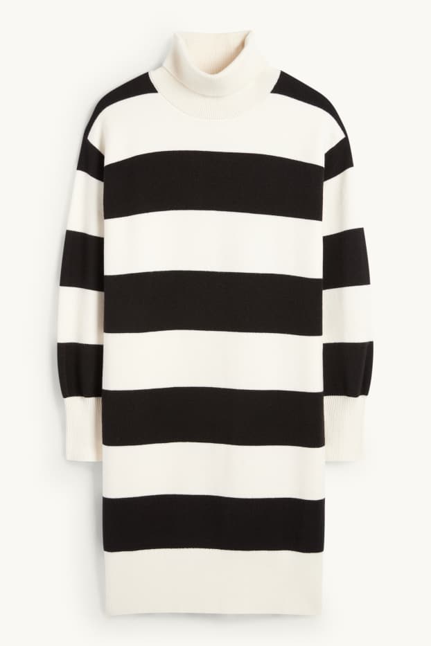 Děti - dívky - Pletené šaty - pruhované - bílá/černá