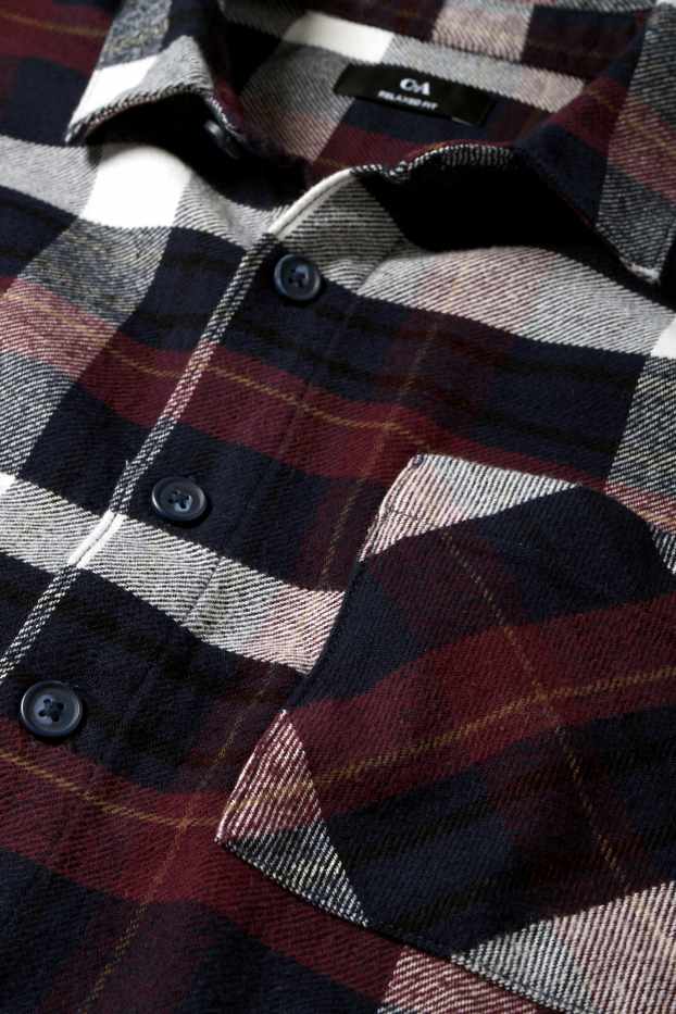 Hommes - Chemise en flanelle - relaxed fit - col kent - à carreaux - rouge / bleu foncé