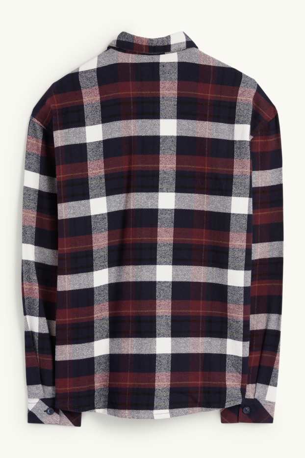 Hommes - Chemise en flanelle - relaxed fit - col kent - à carreaux - rouge / bleu foncé