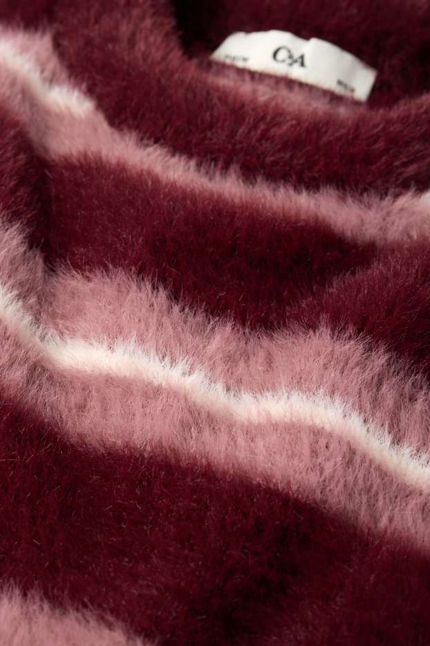 Children Girls - Jumper - striped - rose / red