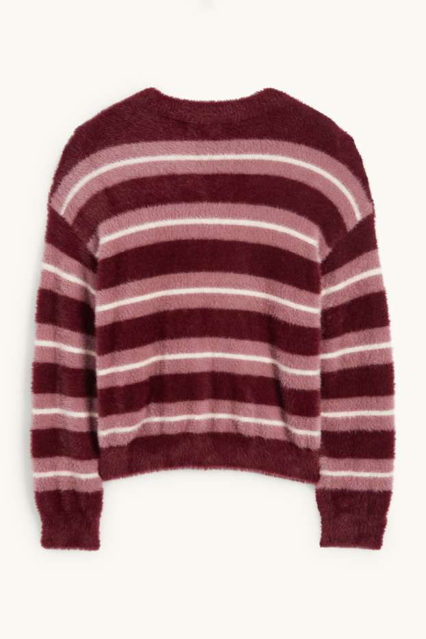 Children Girls - Jumper - striped - rose / red