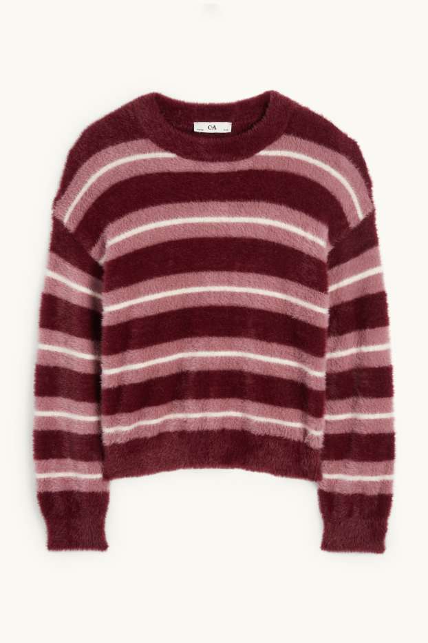 Children Girls - Jumper - striped - rose / red