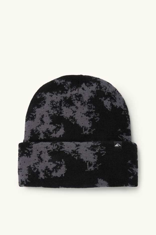 Enfants garçons - Bonnet de ski - à motif - noir / gris