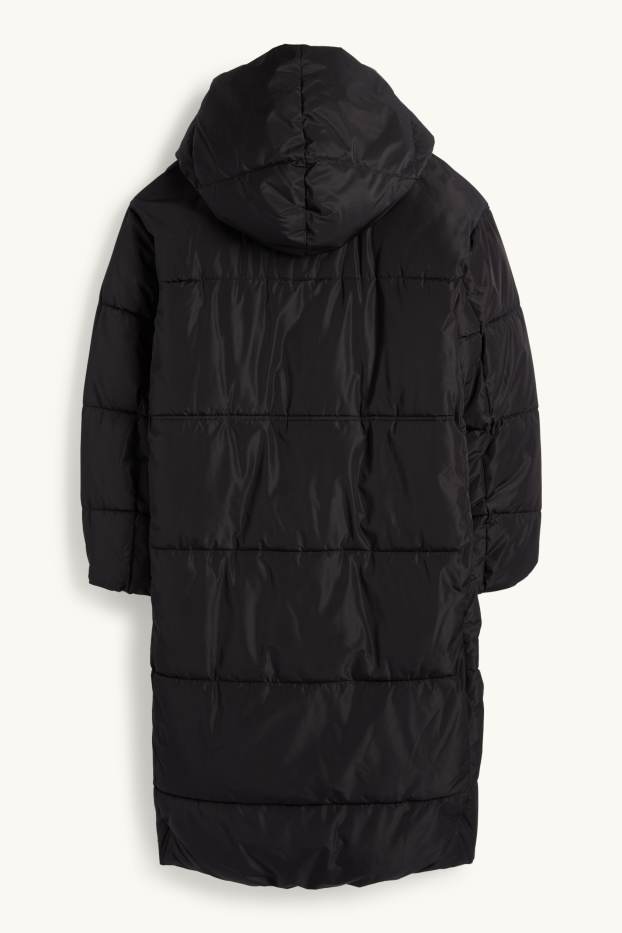 Dames - Mantel met stiksels en capuchon - waterafstotend - zwart