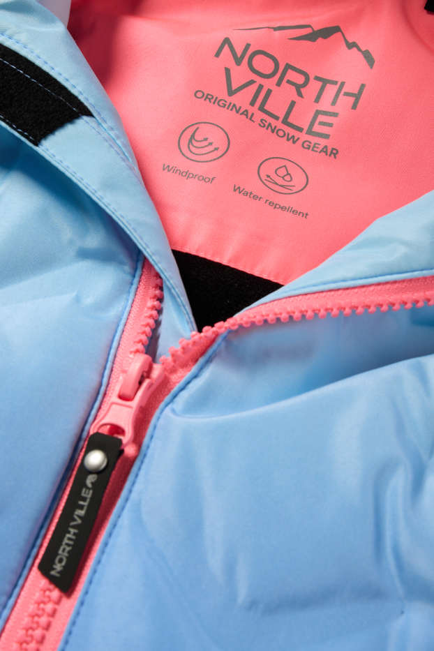 Niñas - Chaqueta de esquí con capucha - hidrófuga - estampada - azul claro