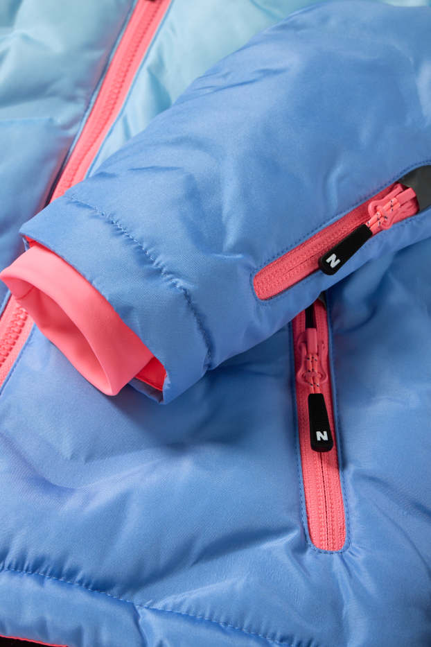 Niñas - Chaqueta de esquí con capucha - hidrófuga - estampada - azul claro