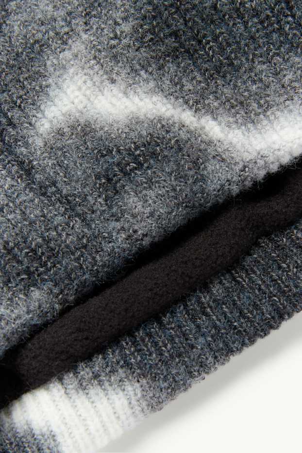 Kinder Buben - Loop Schal - gerippt - gemustert - dunkelgrau