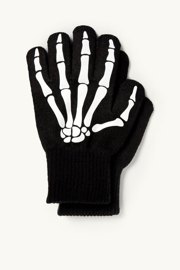 Kinder Jungen - Halloween - Skelett - Handschuhe - Glow in the dark - schwarz / weiss