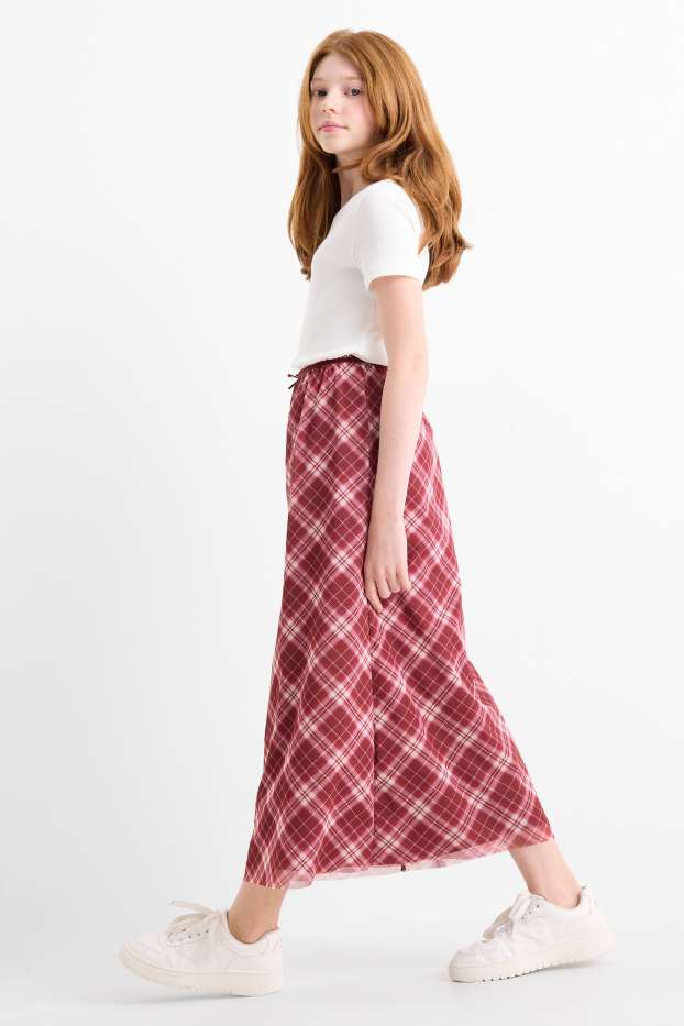 Kinder Mädchen - Mesh-Rock - kariert - dunkelrot