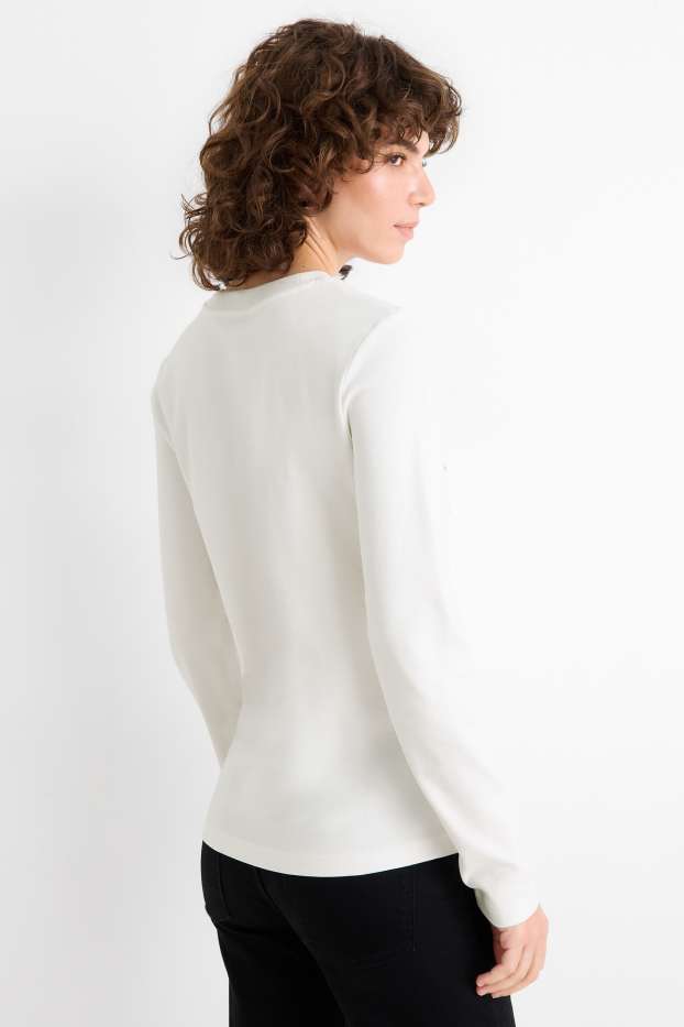 Damen - Langarmshirt - Regular Fit - Glanz-Effekt - weiß
