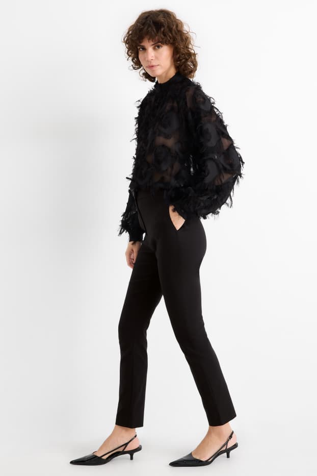 Femei - Pantaloni de stofă - talie medie - tapered fit - negru