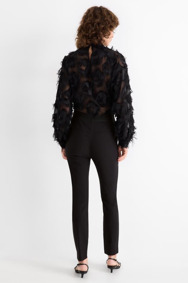 Femei - Pantaloni de stofă - talie medie - tapered fit - negru