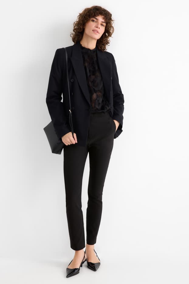 Femei - Pantaloni de stofă - talie medie - tapered fit - negru