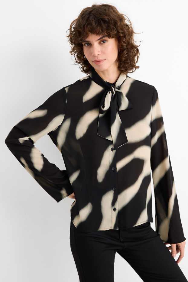 Donna - Blusa di chiffon - fantasia - nero / beige