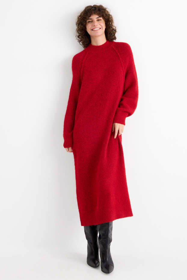 Dames - Gebreide jurk - straight fit - rood