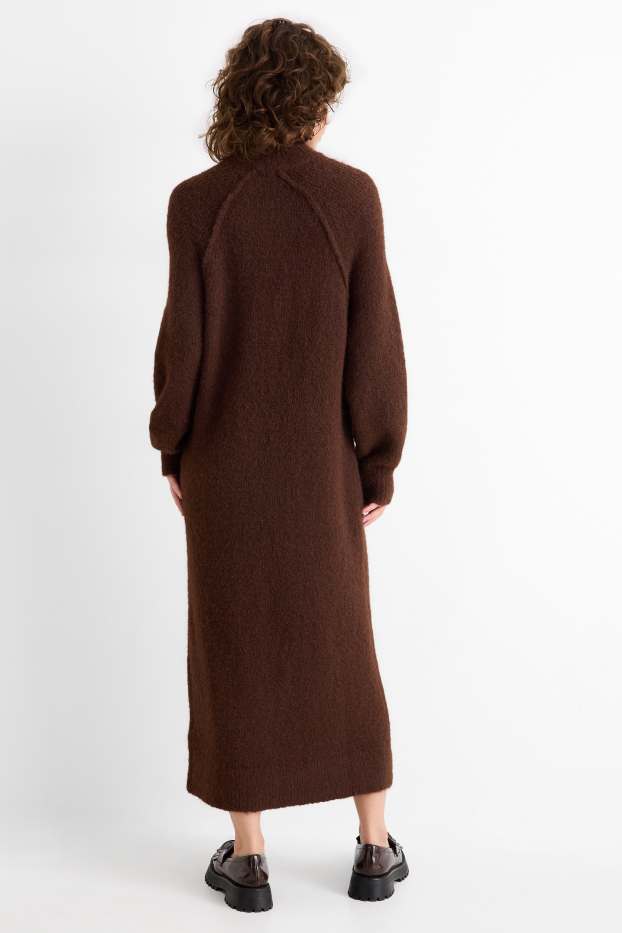 Dames - Gebreide jurk - straight fit - donkerbruin