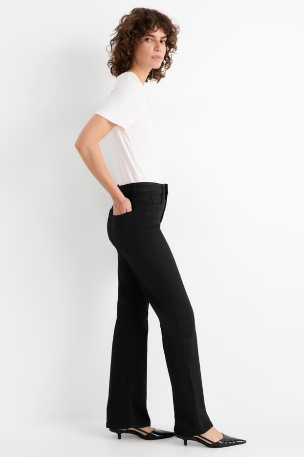 Damen - Stoffhose - High Waist - Flared - schwarz