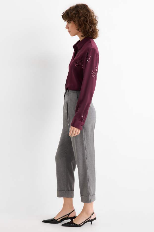 Damen - Stoffhose - Mid Waist - Straight Fit - grau