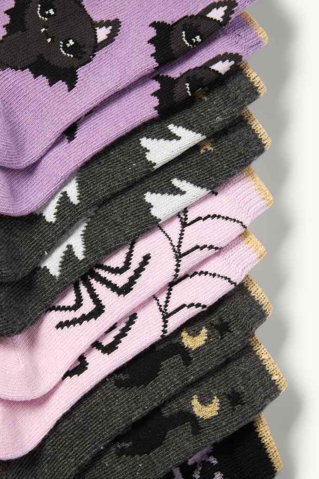 Bambine - Confezione da 5 - Halloween - calzini con motivi - nero / rosa