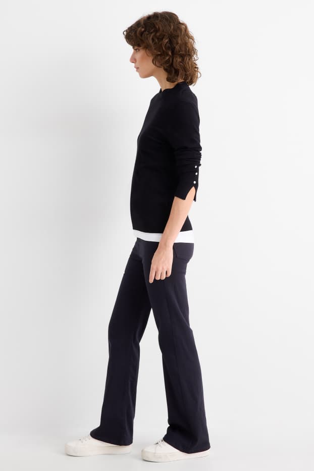 Femei - Pantaloni de stofă - talie înaltă - evazați - albastru închis