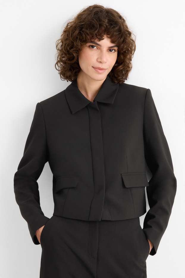 Damen - Crop Blazer - tailliert - schwarz