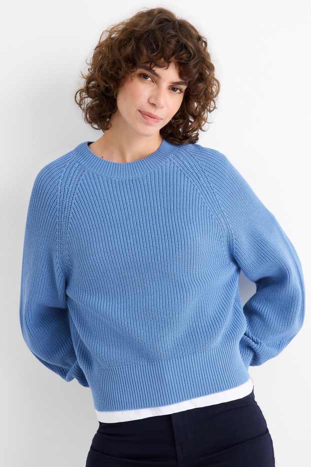 Women - Jumper - ribbed - light blue