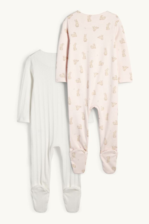 Baby Girls - Multipack of 2 - bunny rabbit - baby sleepsuit - rose / beige