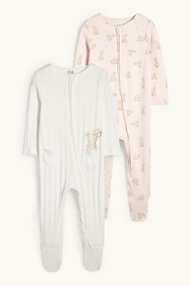 Baby Girls - Multipack of 2 - bunny rabbit - baby sleepsuit - rose / beige