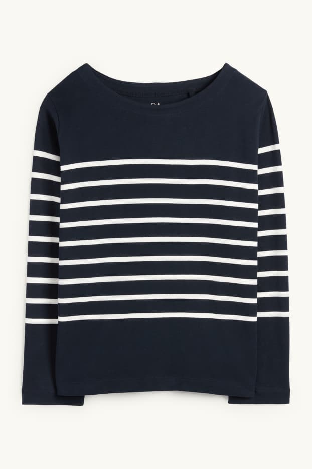 Dona - Samarreta de mànigues llargues - regular fit - de ratlles - blau fosc / blanc trencat