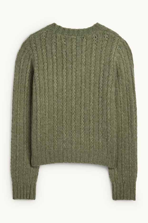 Damen - Pullover - Zopfmuster - grün