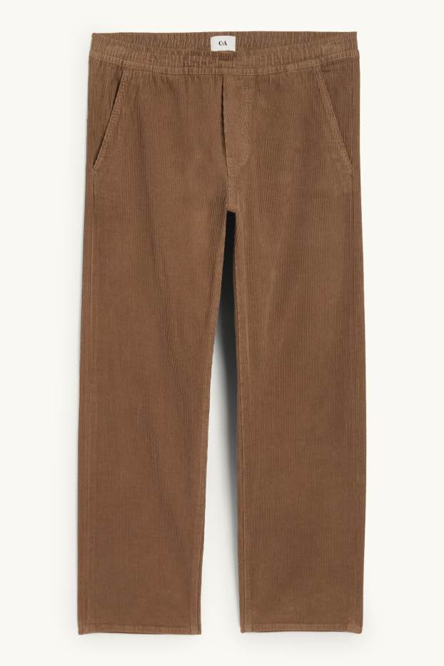 Pánské - Manšestrové kalhoty - relaxed fit - hnědá