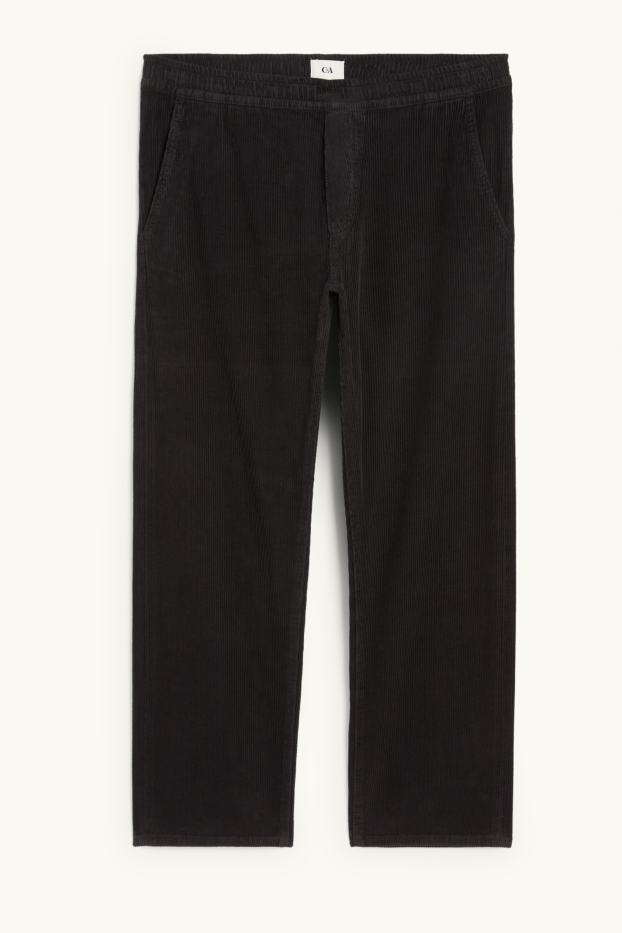 Pánské - Manšestrové kalhoty - relaxed fit - černá